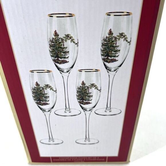 Spode Christmas Tree 8 oz. Champagne Flutes Glasses  Set of 4 - Picture 2 of 9